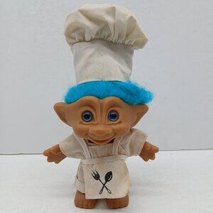 Vintage Ace Novelty Chef Troll Doll Blue Hair & Eyes 5" Blue Belly Jewel